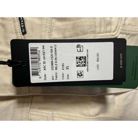 NWT G-Star RAW Arc 3D Denim Jacket PM Women’s Ecru Raw Denim Size XS - Picture 9 of 11